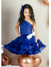 One Shoulder Royal Blue Pleated Tulle Flower Girl Dress